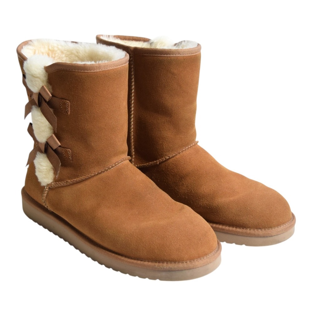 Koolaburra by UGG Victoria Short Chestnut Suede Bows Winter Boots Women Size 12